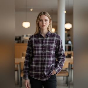 St. John's Bay Womens Dark Purple Plaid Shirt
